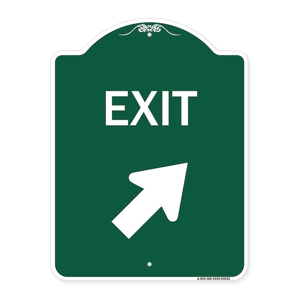 Designer Series Exit Exit W/ Right Arrow, Green & White Aluminum Sign, 18" H, 24" L, GW-1824-24031